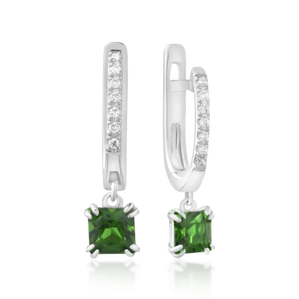 Cercei din aur alb cu cromdiopsid princess de 0.76ct si diamante de 0.05ct