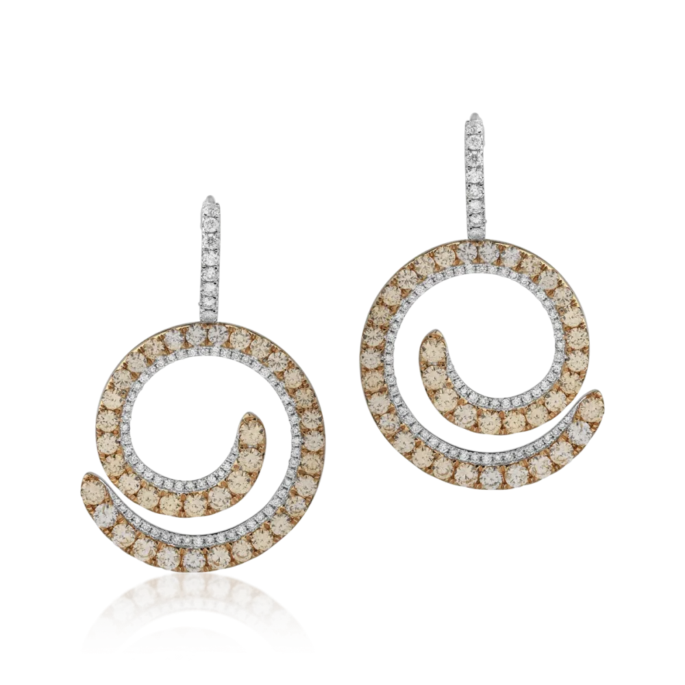 Cercei din aur alb-galben cu diamante galbene de 3.64ct si diamante transparente de 0.86ct - imagine 2