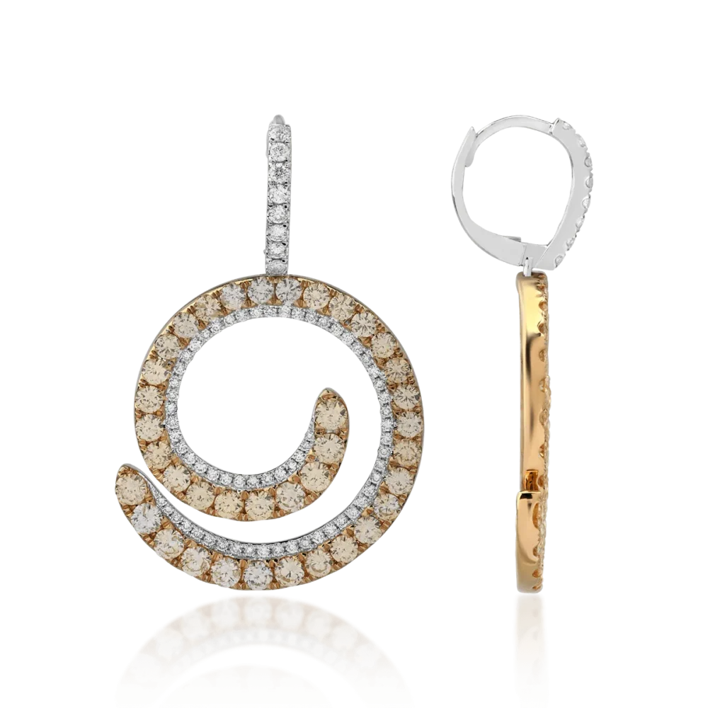 Cercei din aur alb-galben cu diamante galbene de 3.64ct si diamante transparente de 0.86ct - imagine 3