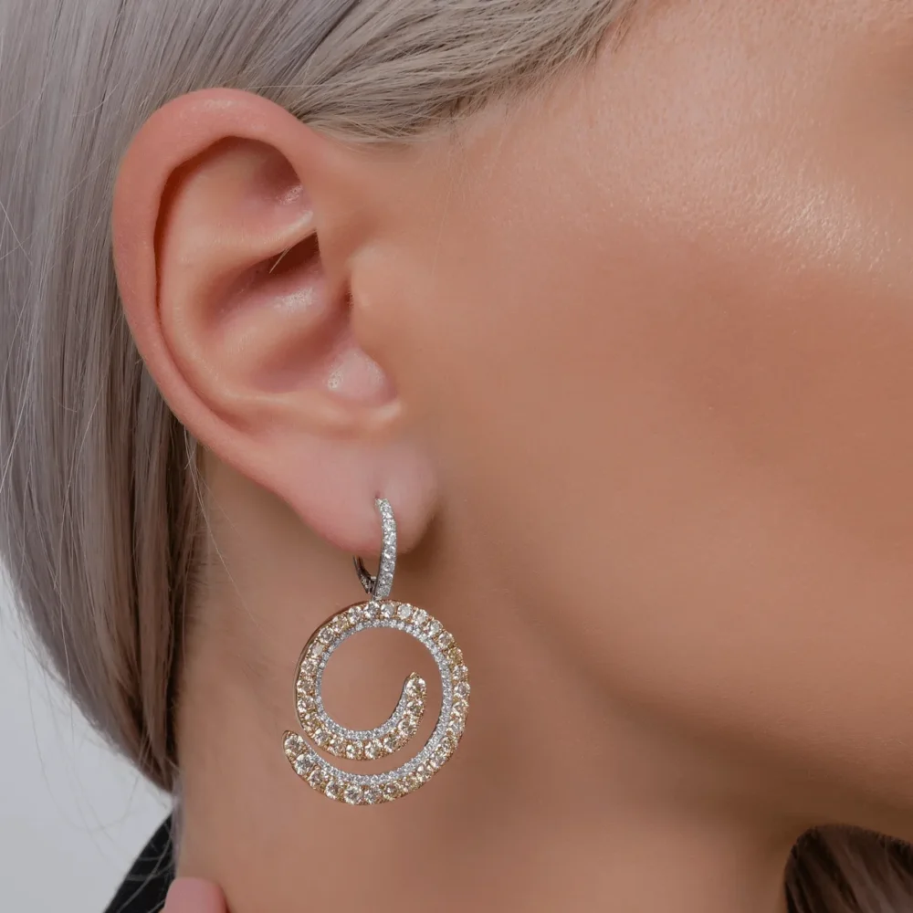 Cercei din aur alb-galben cu diamante galbene de 3.64ct si diamante transparente de 0.86ct - imagine 4