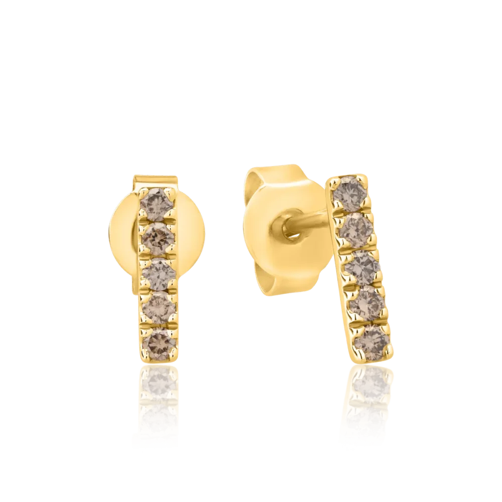 Cercei din aur galben cu diamante maro de 0.2ct