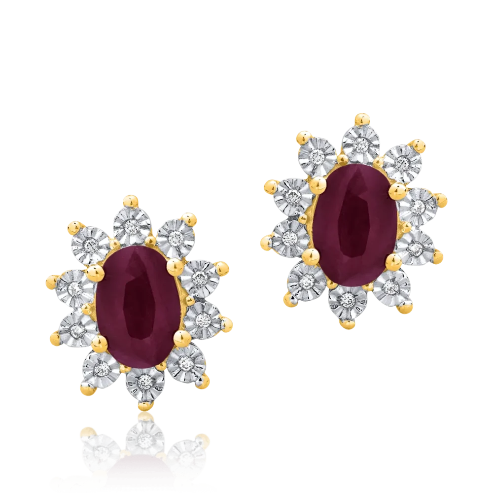 Cercei din aur galben cu rubine ovale de 1.79ct si diamante de 0.06ct - imagine 2