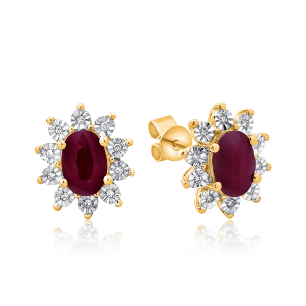 Cercei din aur galben cu rubine ovale de 1.79ct si diamante de 0.06ct