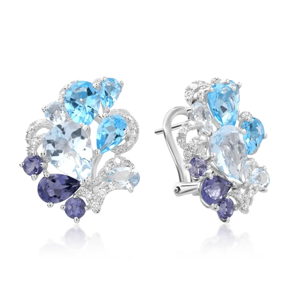 Cercei din aur alb cu pietre pretioase si semipretioase de 8.81ct
