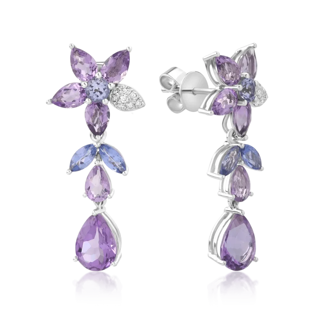 Cercei din aur alb cu pietre pretioase si semipretioase de 9.39ct