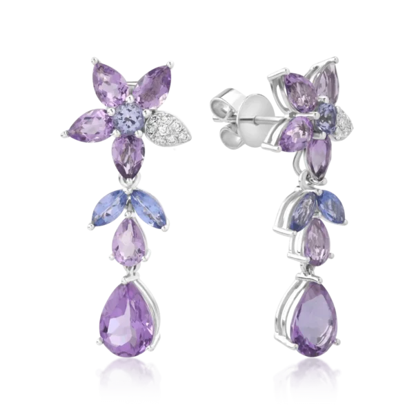 Cercei din aur alb cu pietre pretioase si semipretioase de 9.39ct