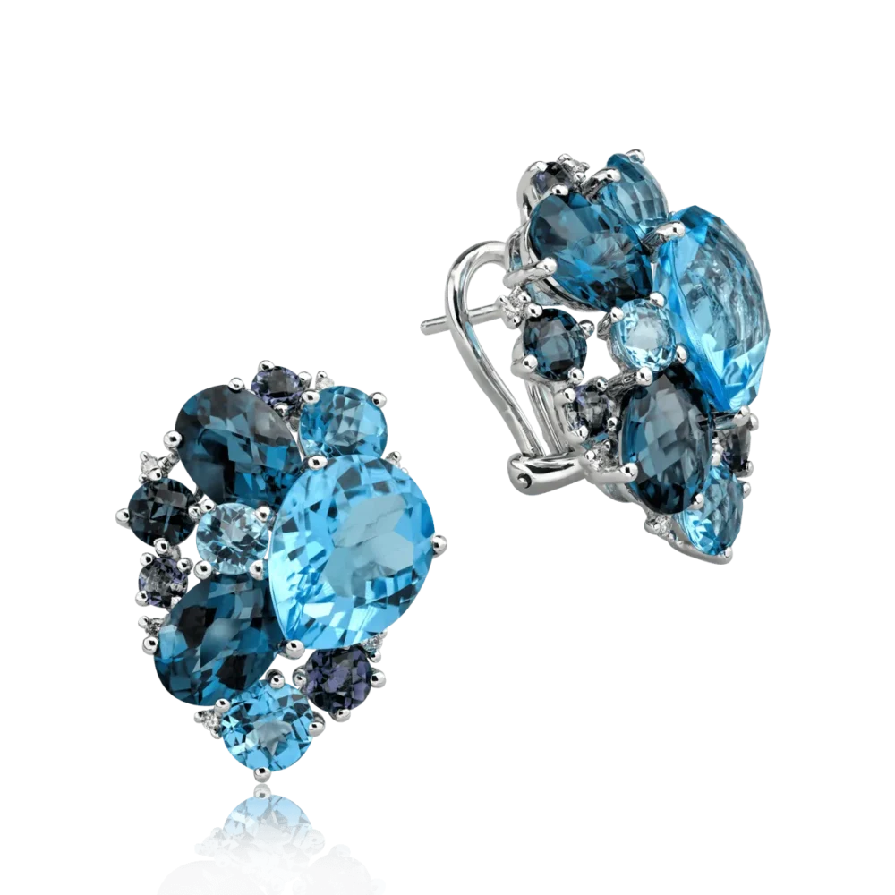 Cercei din aur alb cu pietre pretioase si semipretioase de 9.8ct