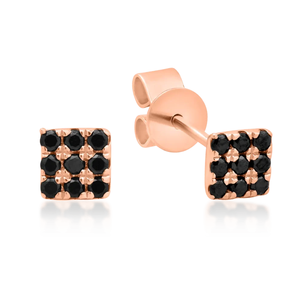 Cercei din aur roz cu diamante negre de 0.146ct
