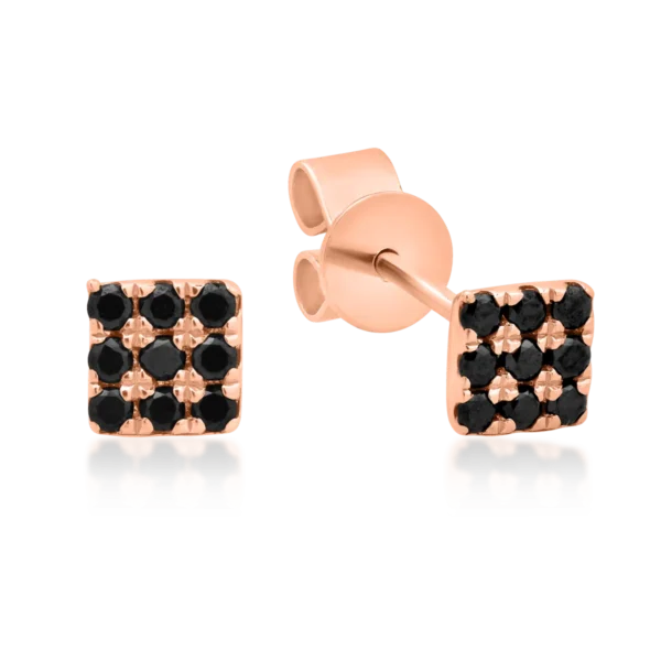 Cercei din aur roz cu diamante negre de 0.146ct