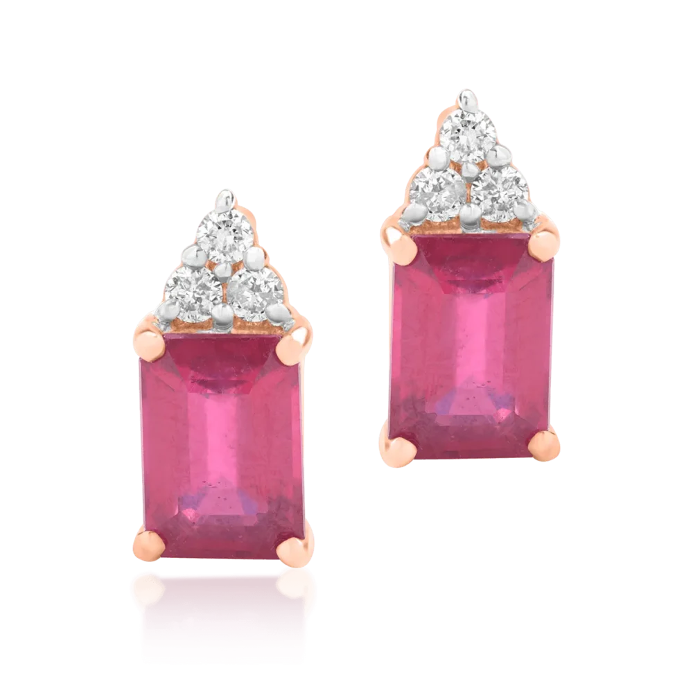 Cercei din aur roz cu rubine octogonale de 2.88ct si diamante de 0.13ct - imagine 2