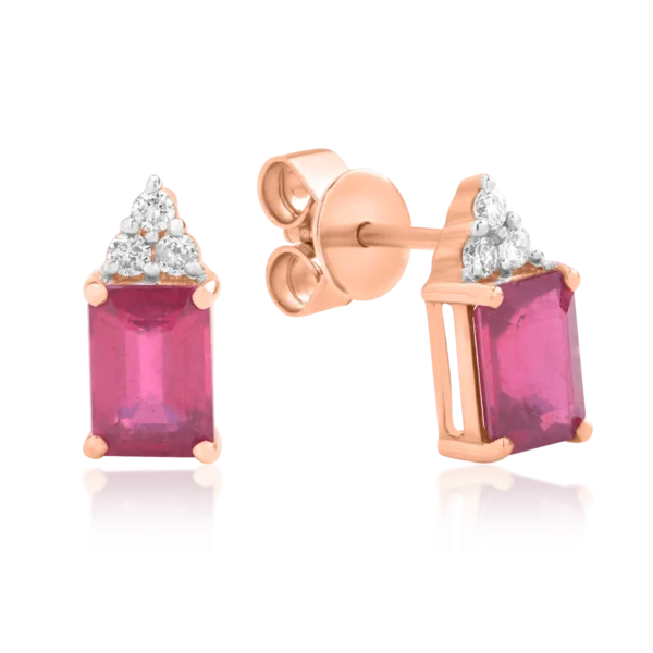 Cercei din aur roz cu rubine octogonale de 2.88ct si diamante de 0.13ct