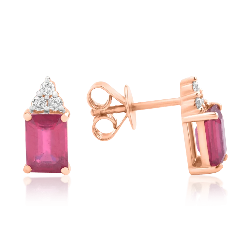 Cercei din aur roz cu rubine octogonale de 2.88ct si diamante de 0.13ct - imagine 3