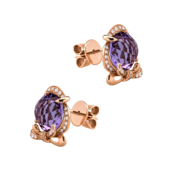 Cercei din aur roz cu ametiste roz de 6.4ct si diamante de 0.3ct