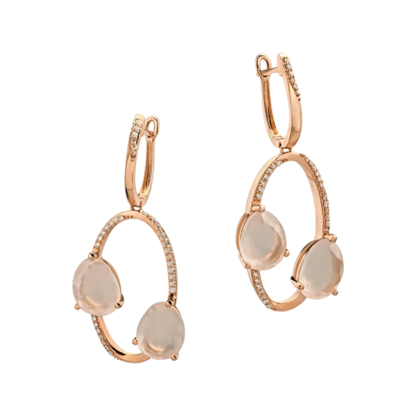 Cercei din aur roz cu quartz roz de 7.655ct si diamante de 0.277ct