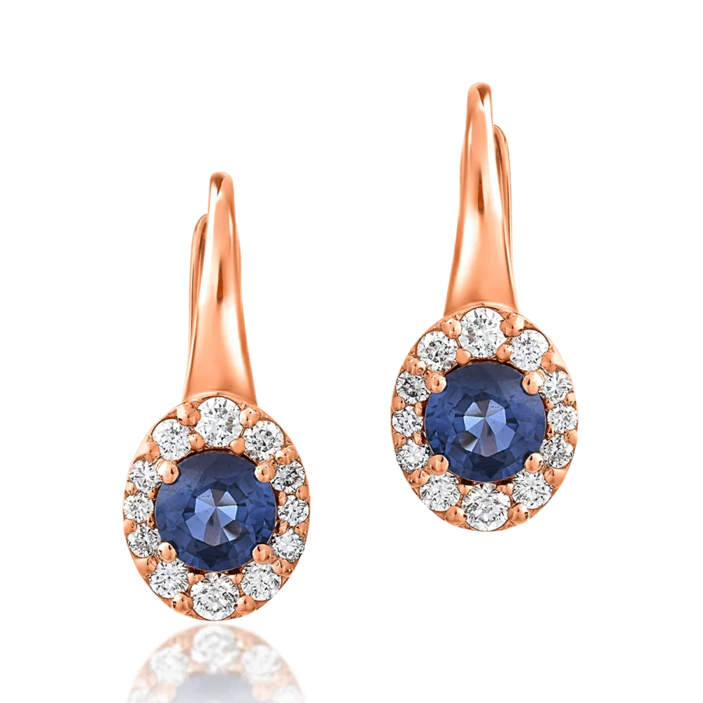 Cercei din aur roz cu safire de 1ct si diamante de 0.32ct - imagine 2