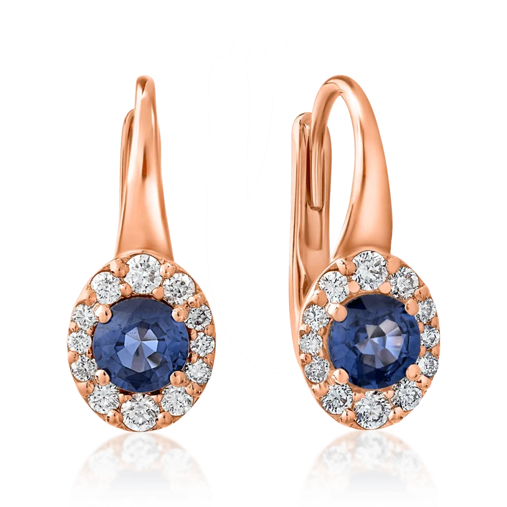 Cercei din aur roz cu safire de 1ct si diamante de 0.32ct