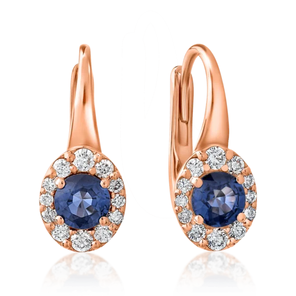 Cercei din aur roz cu safire de 1ct si diamante de 0.32ct