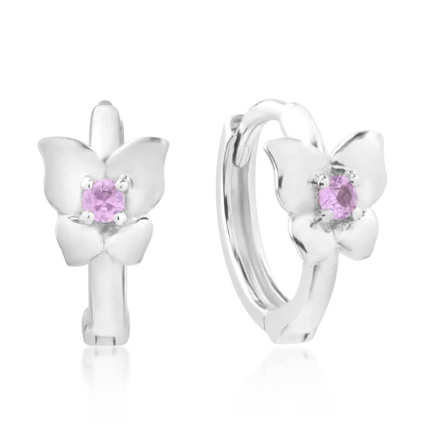 Cercei pentru copii din aur alb cu safire roz de 0.078ct