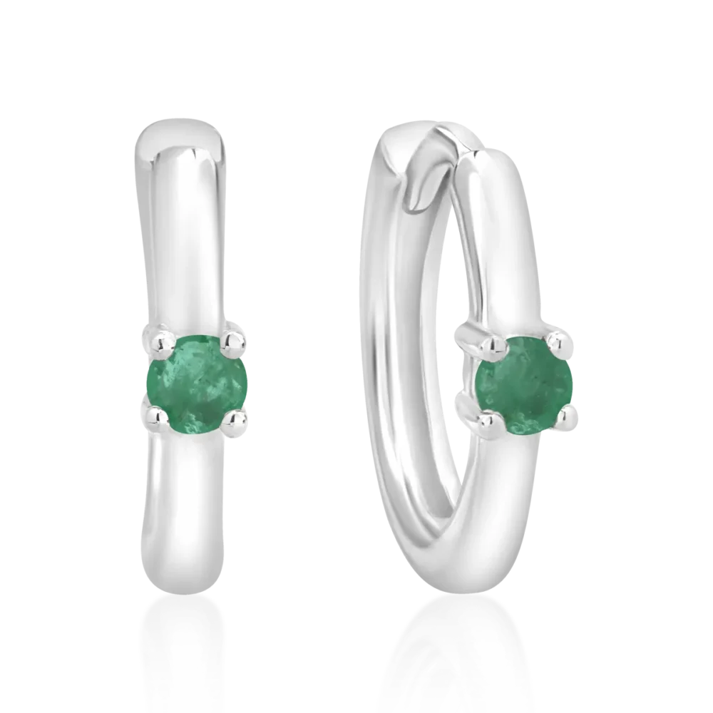 Cercei pentru copii din aur alb cu smaralde de 0.099ct