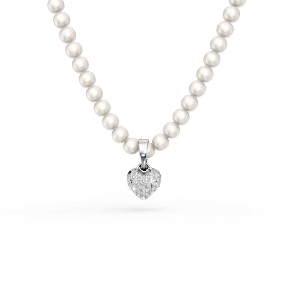 Colier din aur alb cu pandantiv cu diamante de 0.1ct si perle de cultura