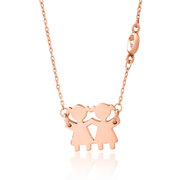 Lant cu pandantiv fetite din aur roz cu diamant de 0.02ct