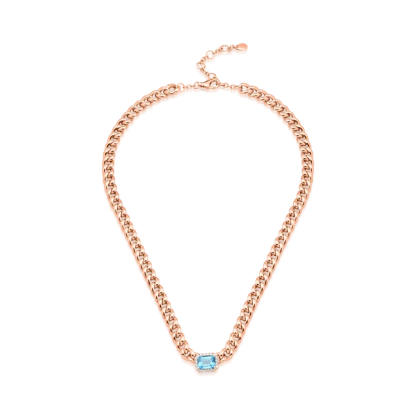 Colier din aur roz cu topaz albastru emerald de 1.92ct si diamante de 0.21ct