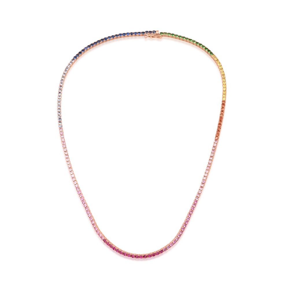 Colier tennis din aur roz cu safire multicolore de 7.6ct