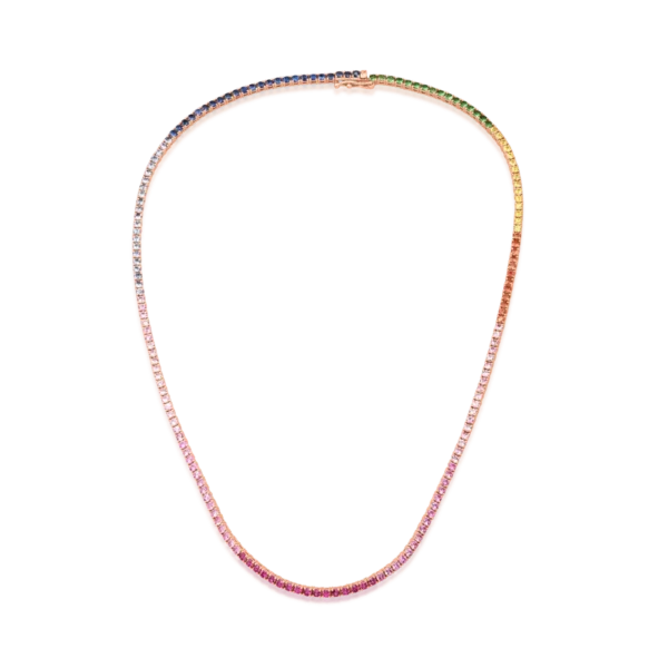 Colier tennis din aur roz cu safire multicolore de 7.6ct