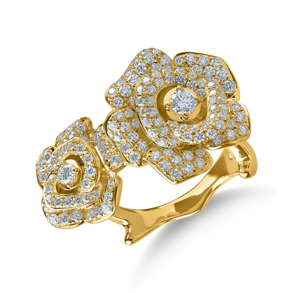 Inel cu flori din aur galben cu diamante de 0.9ct