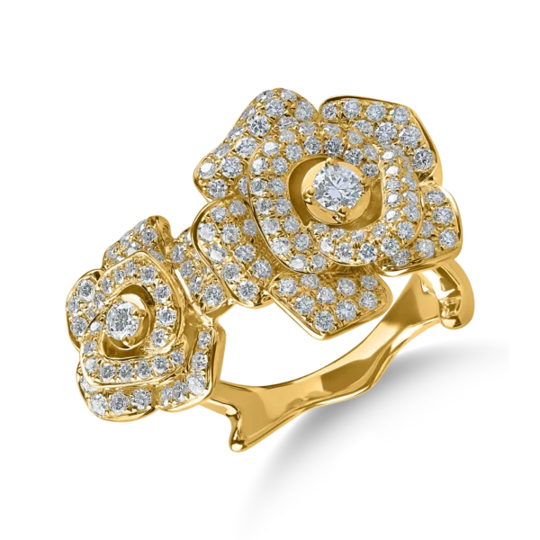 Inel cu flori din aur galben cu diamante de 0.9ct