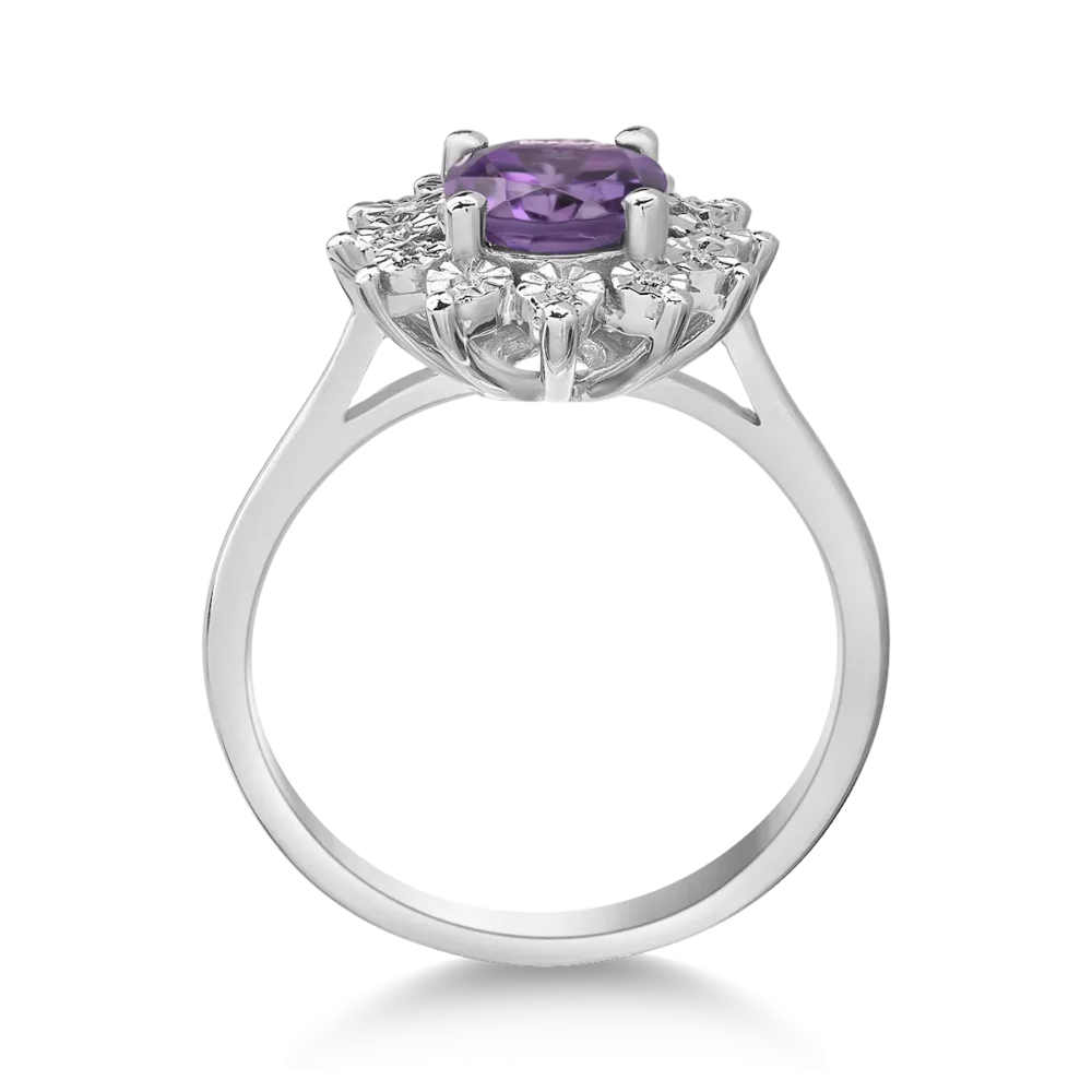Inel din aur alb cu ametist oval de 1ct si diamante de 0.03ct - imagine 2