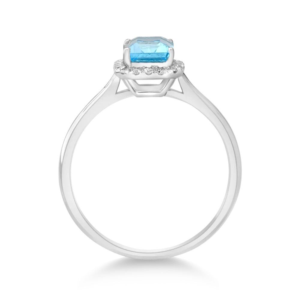 Inel din aur alb cu topaz albastru emerald de 1.1ct si diamante de 0.1ct - imagine 2