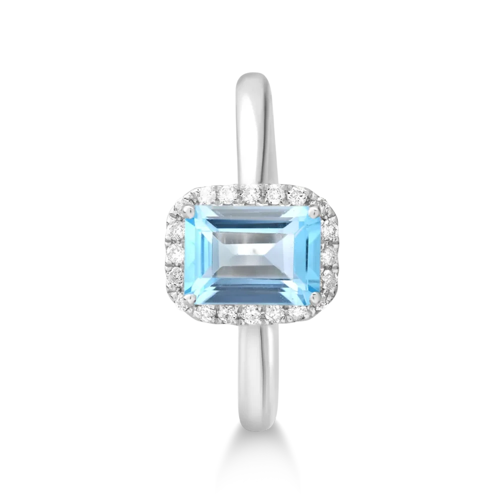 Inel din aur alb cu topaz albastru emerald de 1.1ct si diamante de 0.1ct - imagine 3