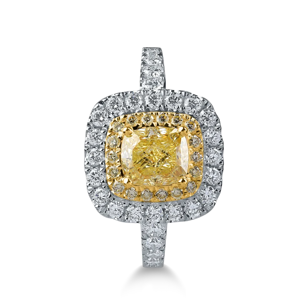 Inel din aur alb-galben cu diamante galbene de 1.15ct si diamante transparente de 0.66ct - imagine 2