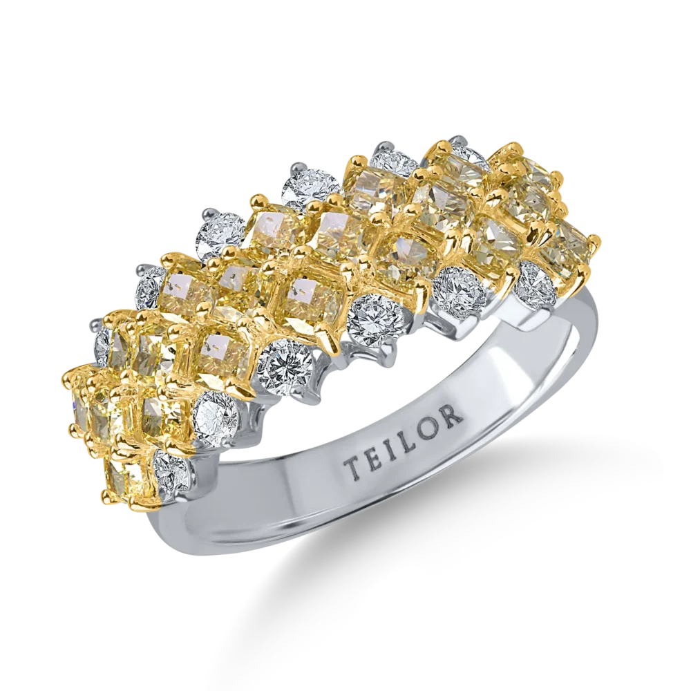 Inel din aur alb-galben cu diamante galbene si incolore de 2.9ct