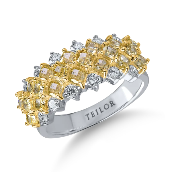 Inel din aur alb-galben cu diamante galbene si incolore de 2.9ct