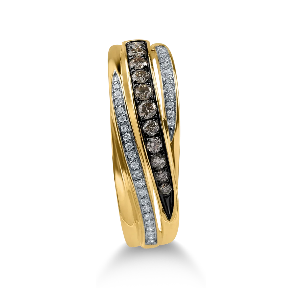 Inel din aur galben cu diamante maro de 0.186ct si diamante transparente de 0.07ct - imagine 2