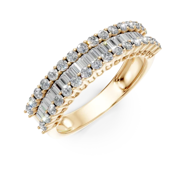 Inel din aur galben cu diamante microsetting baguette si rotunde de 0.9ct