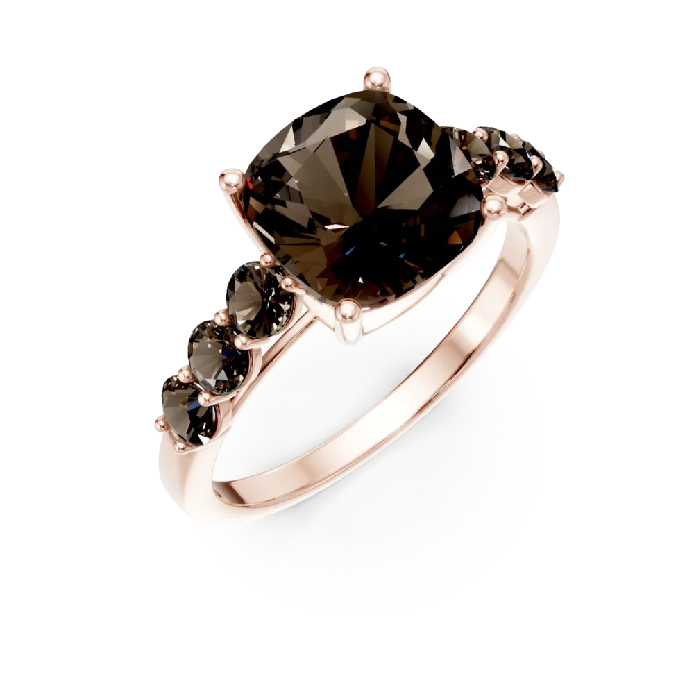 Inel din aur roz cu cuart fumuriu cushion de 3.5ct