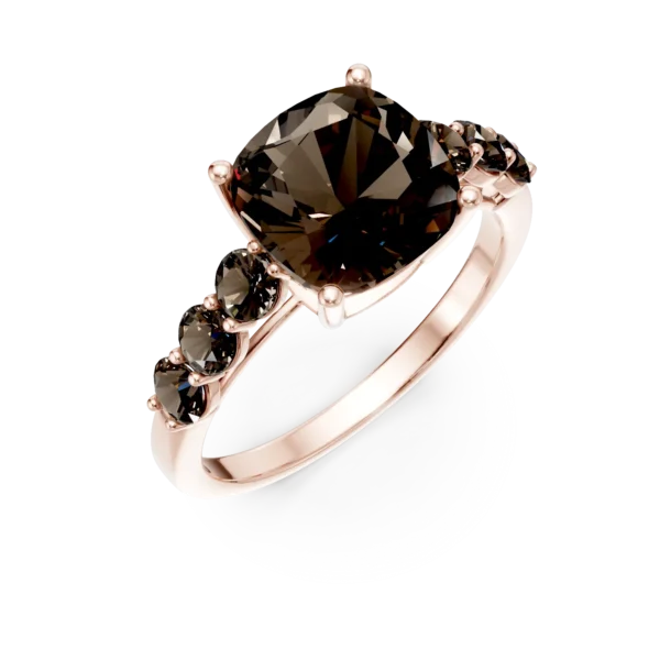 Inel din aur roz cu cuart fumuriu cushion de 3.45ct