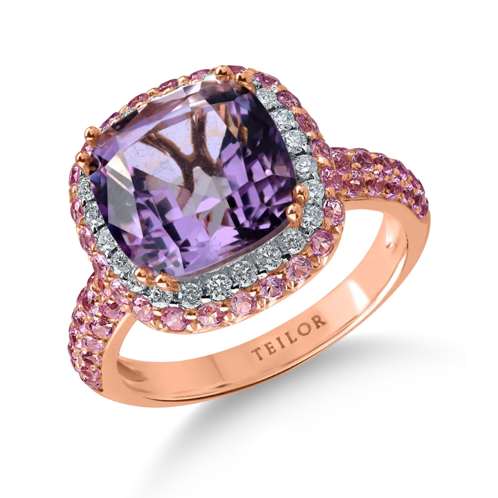 Inel din aur roz cu pietre pretioase si semipretioase de 5.9ct