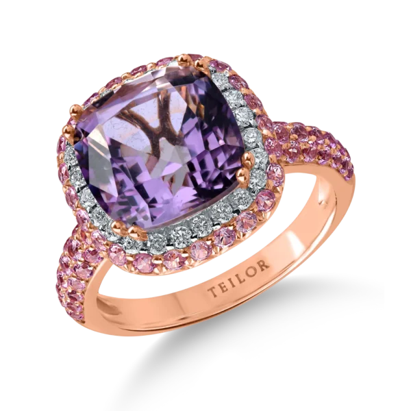 Inel din aur roz cu pietre pretioase si semipretioase de 5.9ct