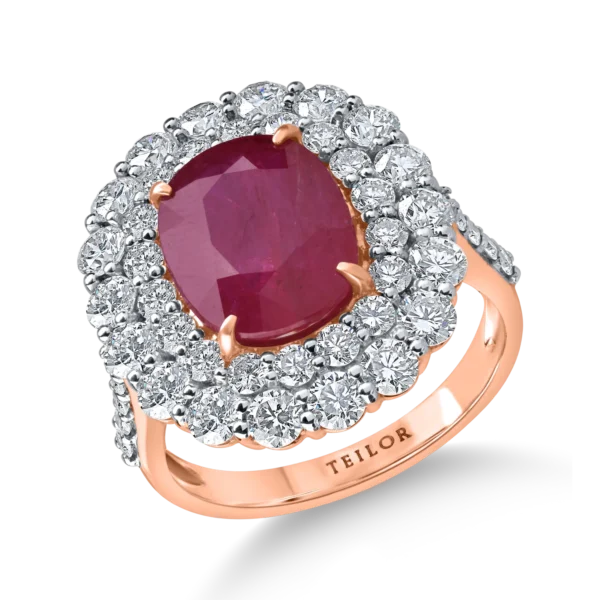 Inel din aur roz cu rubin oval si diamante de 7.3ct
