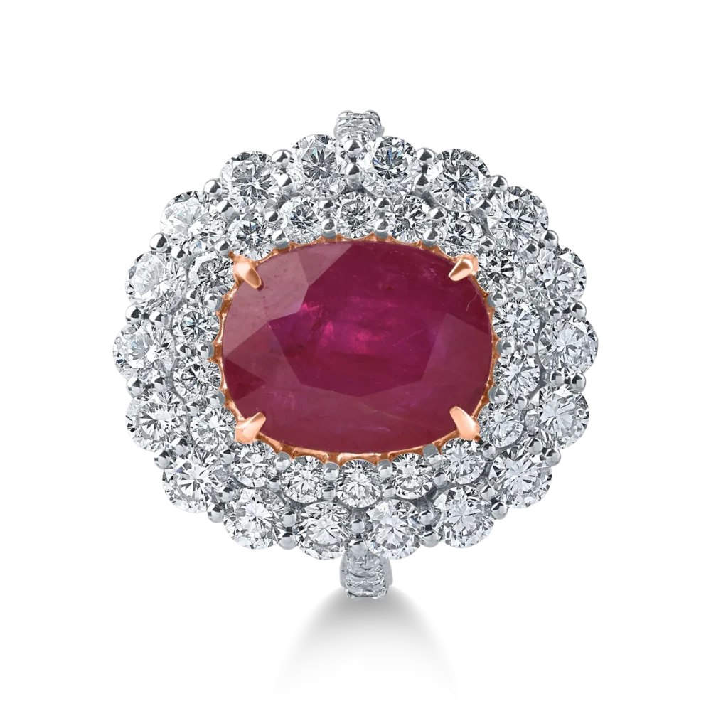 Inel din aur roz cu rubin oval si diamante de 7.3ct - imagine 2