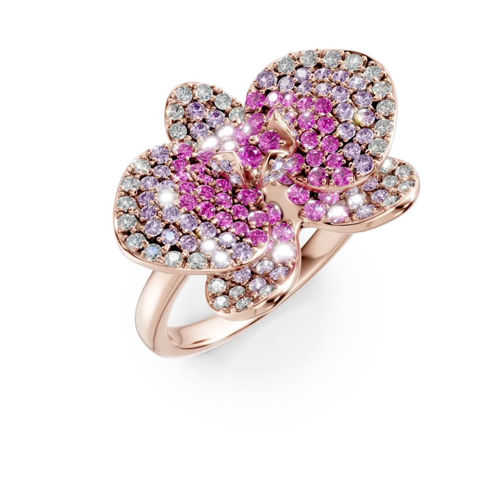 Inel floare din aur roz cu safire roz de 1.3ct si diamante de 0.39ct