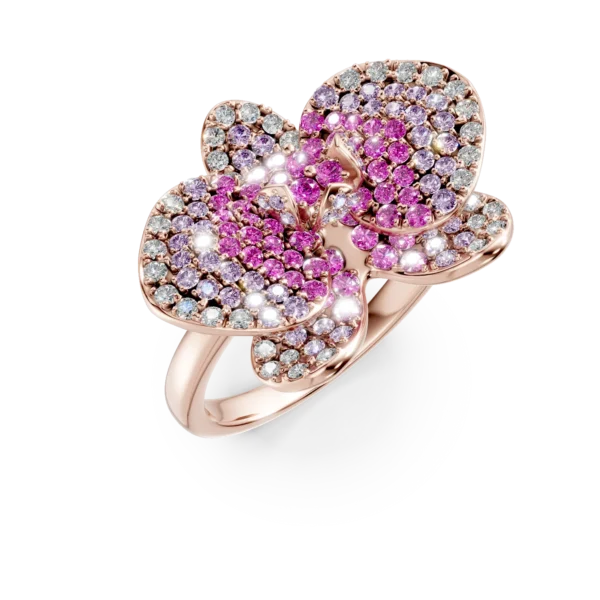 Inel floare din aur roz cu safire roz de 1.3ct si diamante de 0.39ct