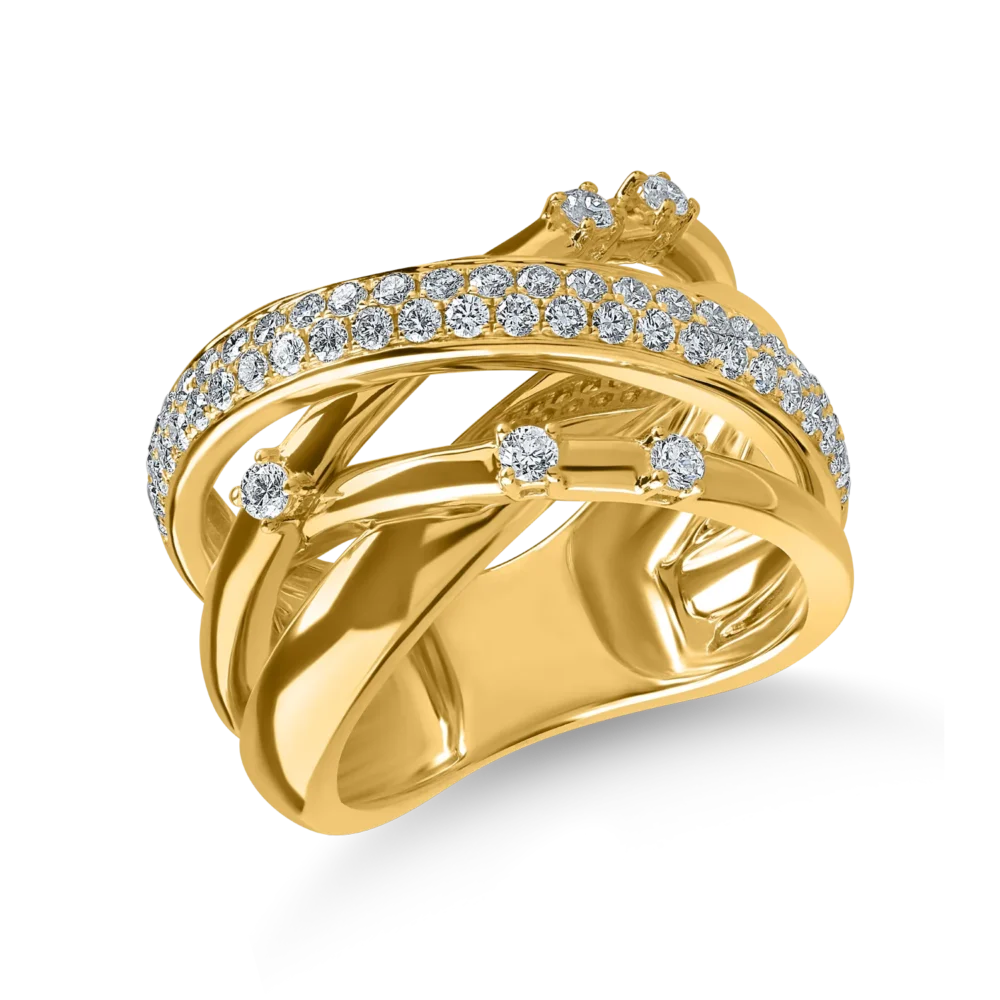 Inel geometric din aur galben cu diamante de 0.8ct