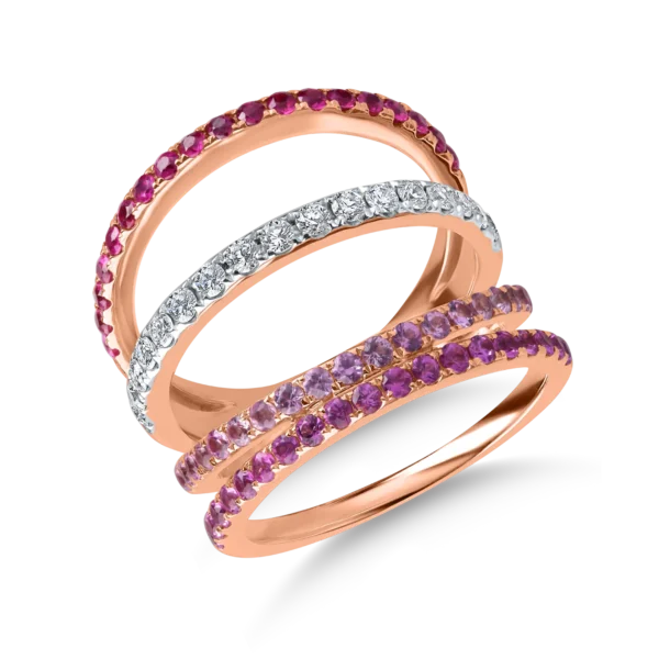 Inel geometric din aur roz cu pietre pretioase de 1.6ct