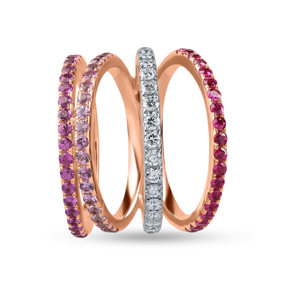 Inel geometric din aur roz cu pietre pretioase de 1.6ct - imagine 2