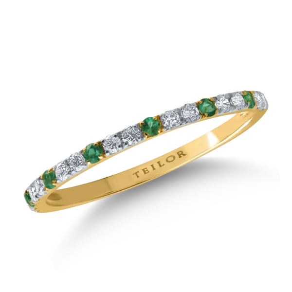 Inel semi eternity din aur galben cu diamante de 0.21ct si smaralde de 0.07ct